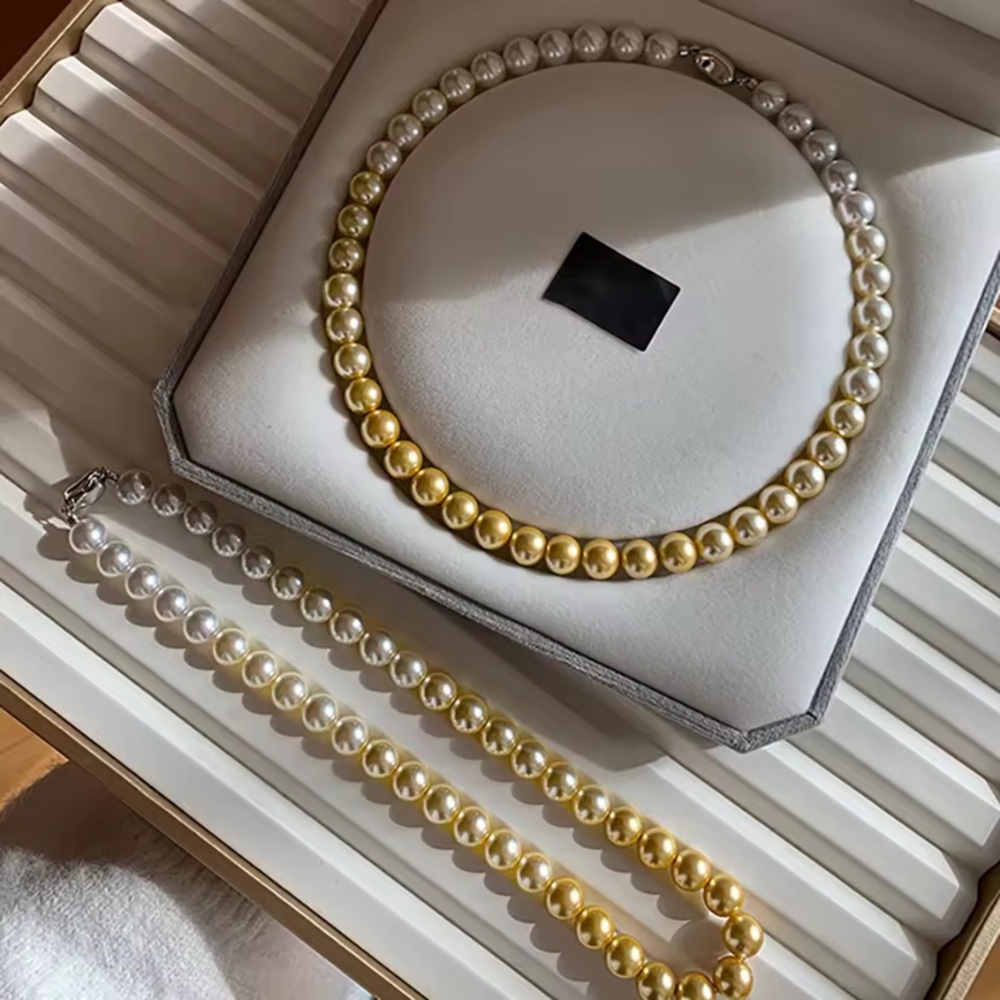 Natural South Sea Champagne White Graduated 6mm Pearl  925 Silver Clasp
